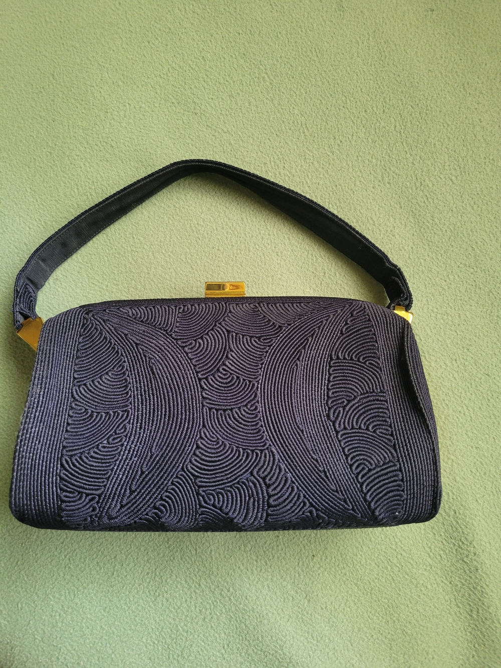 Vintage Navy Evening Top-Handle Cordé Bag With Accessories